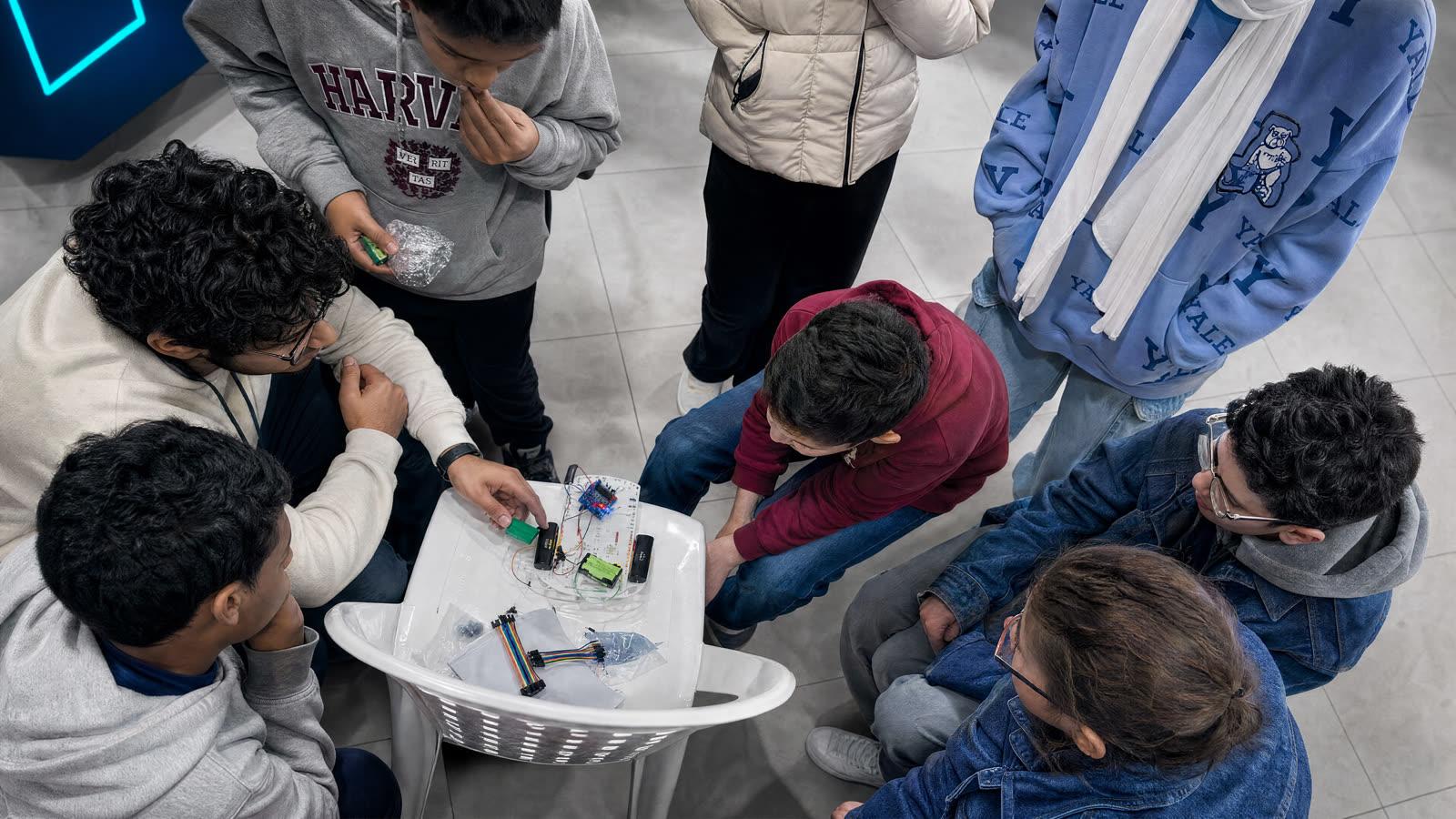 Students collaborating on a robotics project